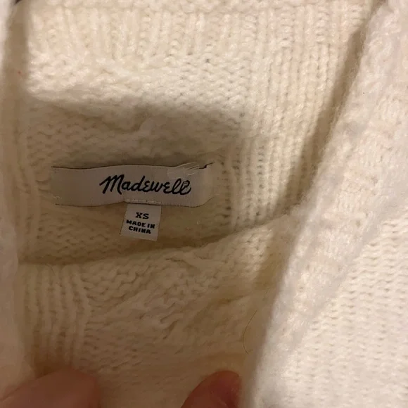Madewell XS Cream Cable Knit Mock Neck Sweater Classic Cozy Pullover - Picture 2 of 8